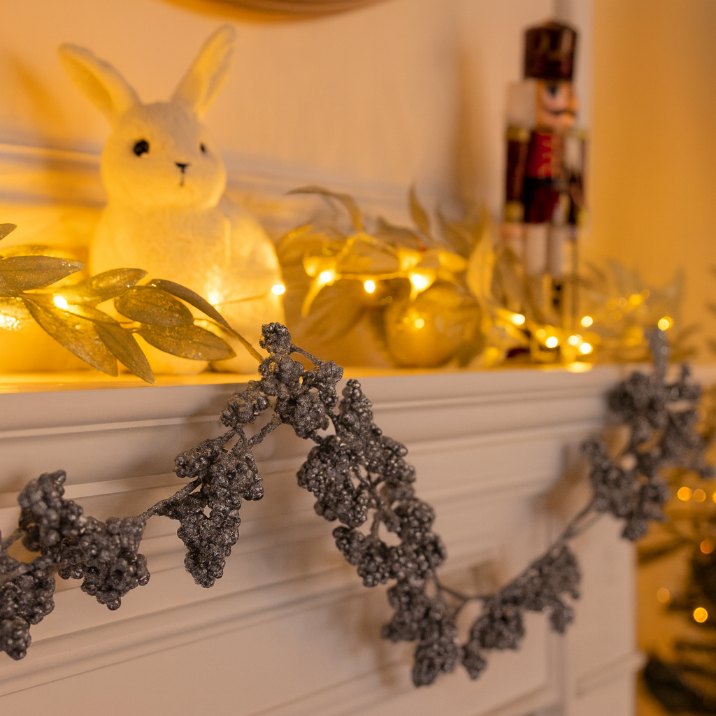 Christmas Silver Glitter Berry Stem Decoration Luxury Casa