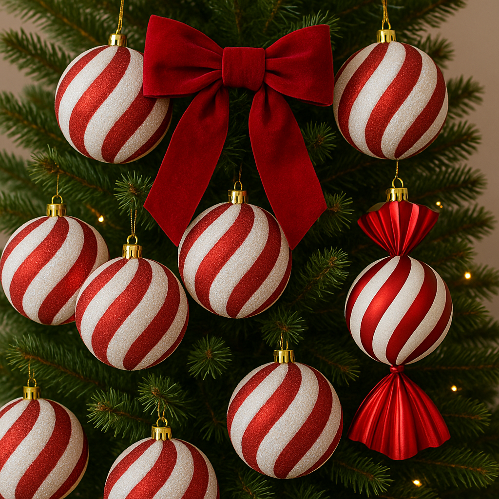 Red & White Swirl Christmas Baubles Luxury Casa
