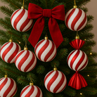 Red & White Swirl Christmas Baubles Luxury Casa