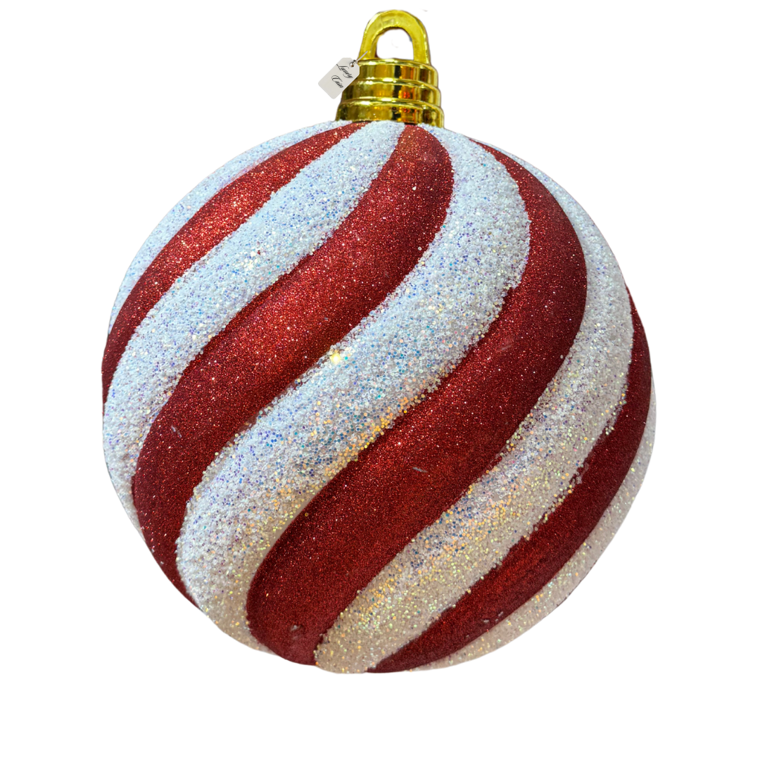 Red & White Swirl Christmas Baubles Luxury Casa
