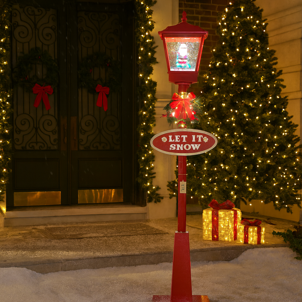 Christmas Lamp Post with Lantern & Snow Scene Luxury Casa
