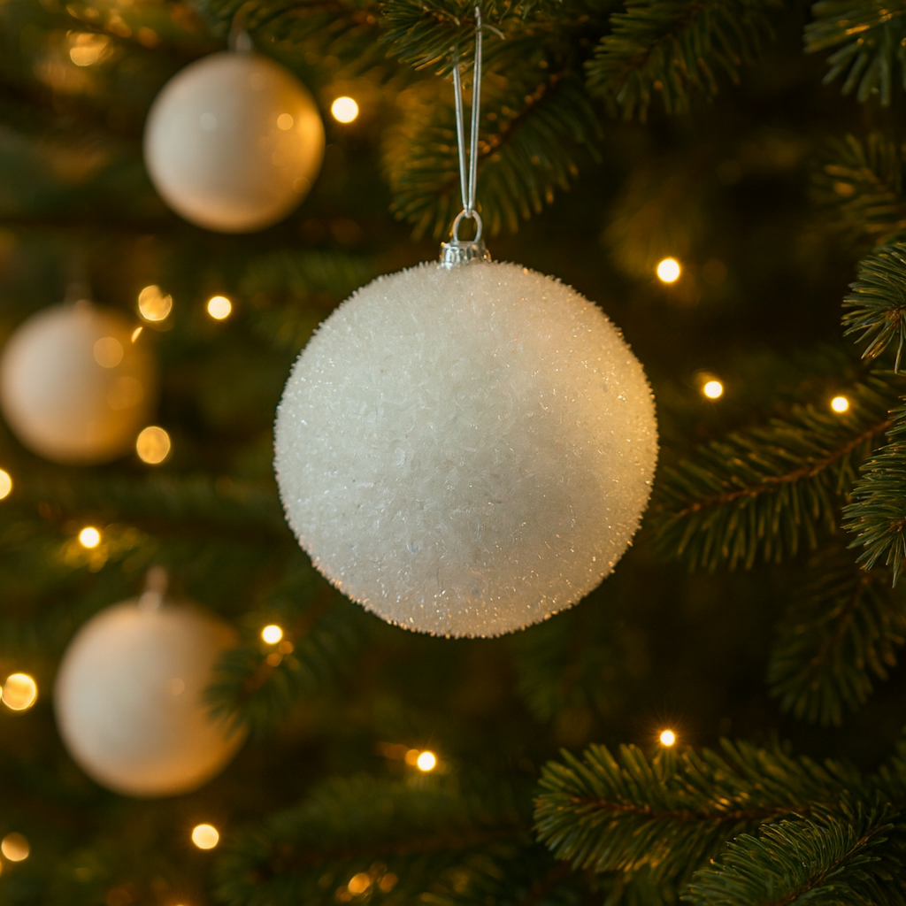 White Glitter Christmas Baubles Luxury Casa