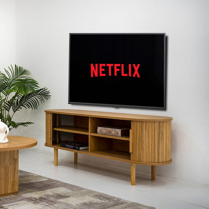 Natural Wooden TV Unit with Open Shelves Luxury Casa