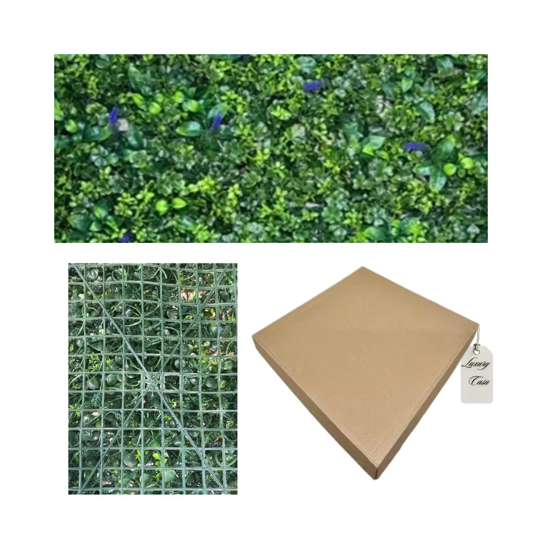 Artificial Boxwood & Purple Accent Green Wall Panel 100x100 cm Luxury Casa