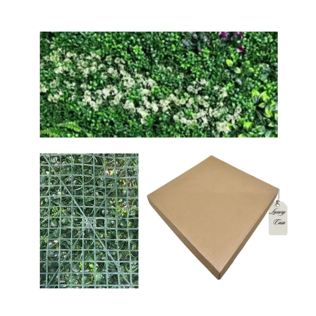 Artificial Designer Green Wall Panel with Purple & White Flowers 100x100 cm Luxury Casa