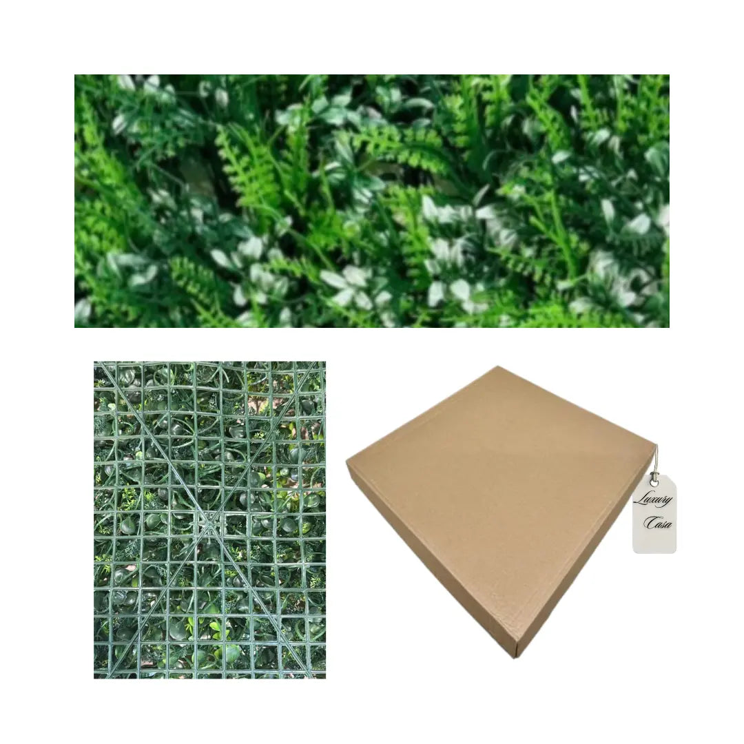 Artificial Fern & White Leaf Mixed Green Wall Panel 40x60 cm Luxury Casa