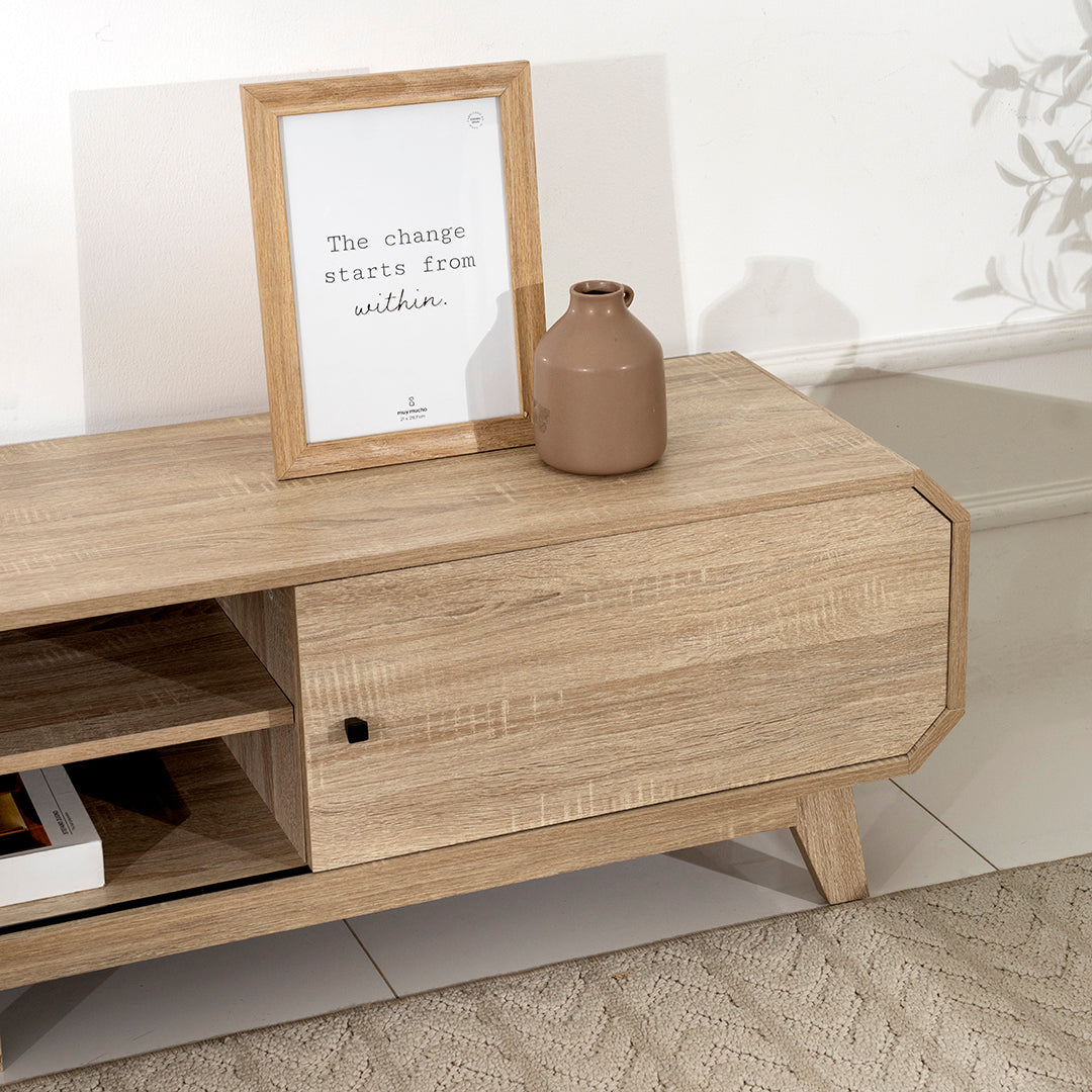 Natural Oak Wooden TV Unit with Open Shelf Luxury Casa