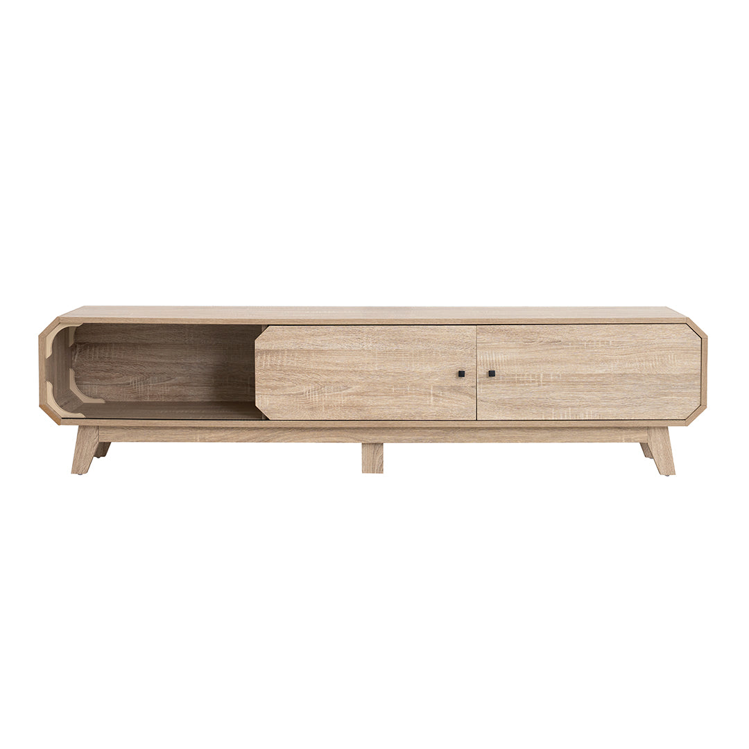 Natural Oak Wooden TV Unit with Open Shelf Luxury Casa