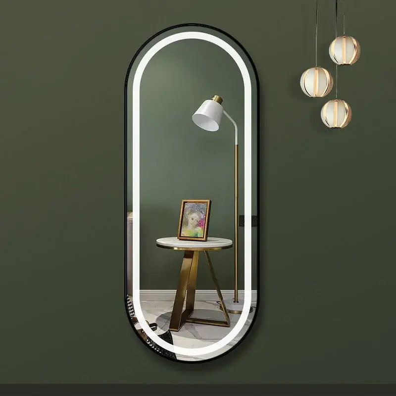 Black Frame Oval Shape LED Wall Mirror Luxury Casa