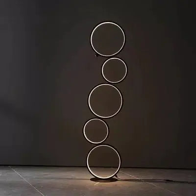 Black LED Floor Lamp 5-Ring Novelty Dimmable Standing Lamp Luxury Casa