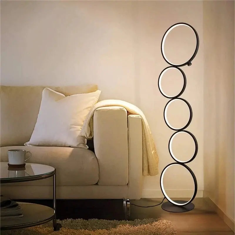 Black LED Floor Lamp 5-Ring Novelty Dimmable Standing Lamp Luxury Casa