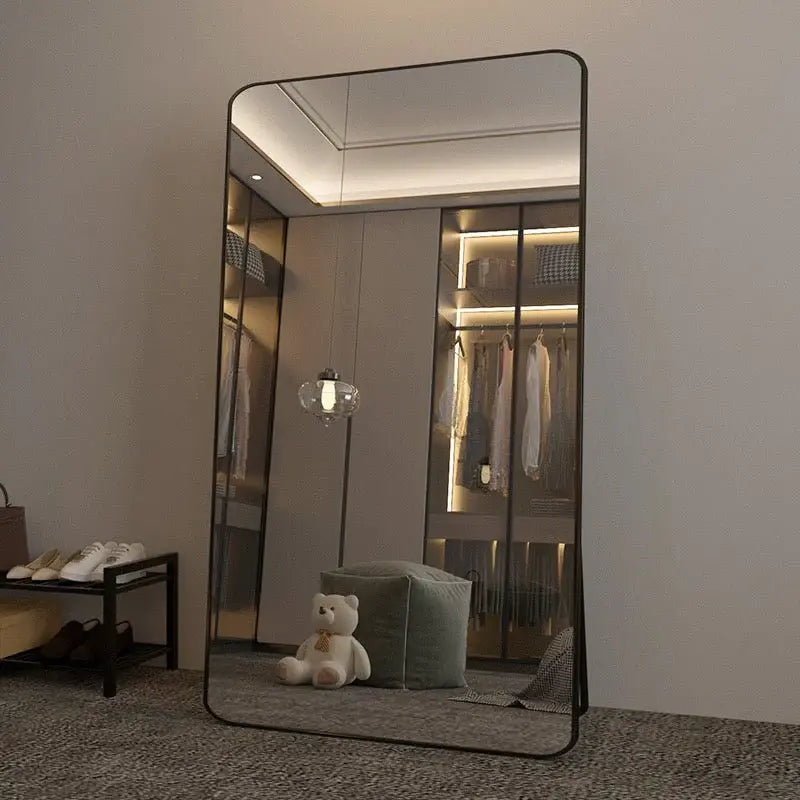 Black Rectangular Shape Aluminium Floor LED Mirror Luxury Casa
