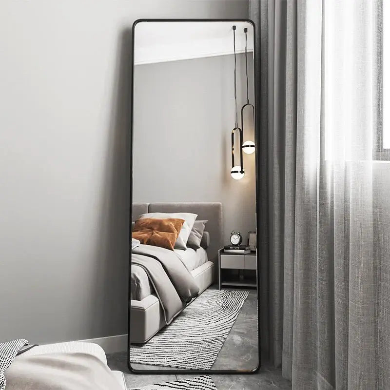 Black Rectangular Shape Aluminium Floor LED Mirror Luxury Casa