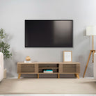 Oak Wooden TV Unit with Slatted Doors Luxury Casa