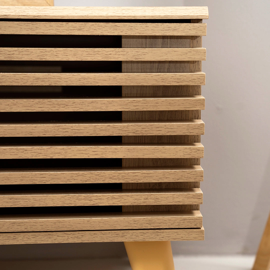 Oak Wooden TV Unit with Slatted Doors Luxury Casa