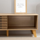 Oak Wooden TV Unit with Slatted Doors Luxury Casa