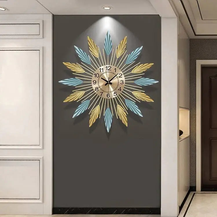 Feathers Style Metal Wall Clock  Luxury Casa