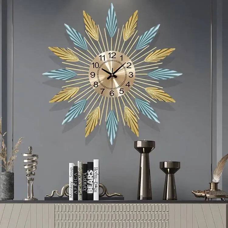 Feathers Style Metal Wall Clock  Luxury Casa