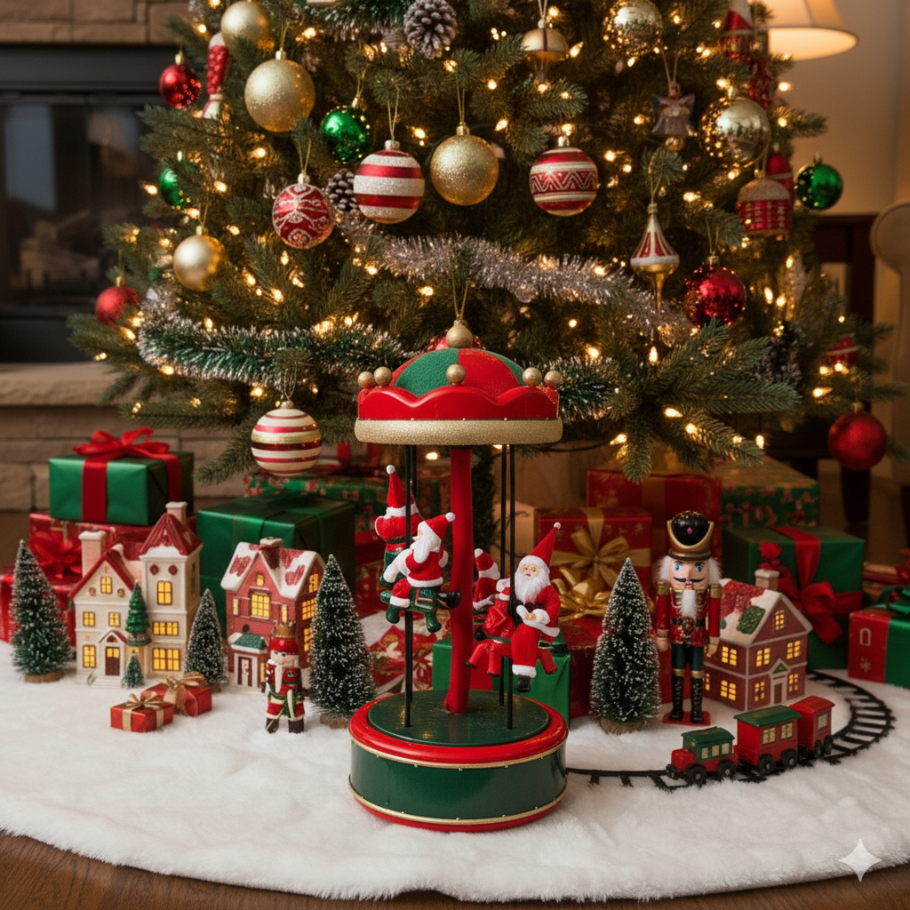 Animated Musical Santa Christmas Carousel Tabletop Decoration Luxury Casa
