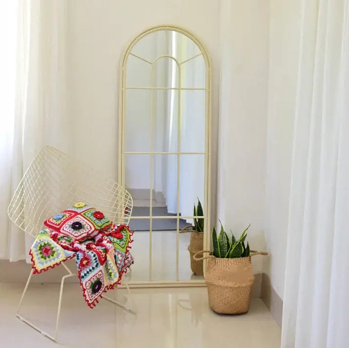 Gold Color Arch Shape Mirror For Floor Standing Luxury Casa
