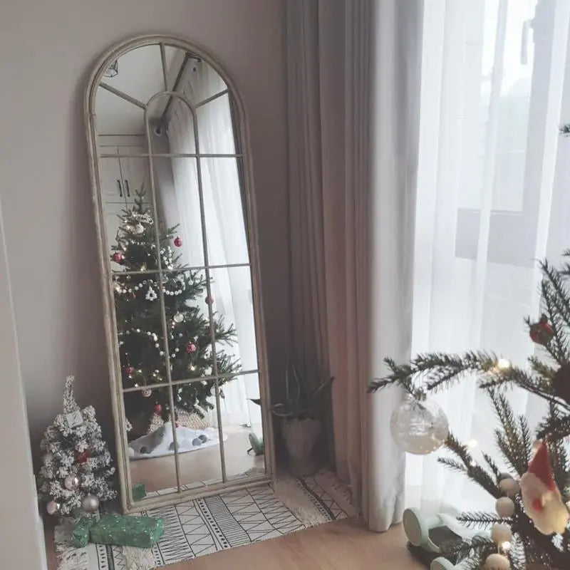 Gold Color Arch Shape Mirror For Floor Standing Luxury Casa