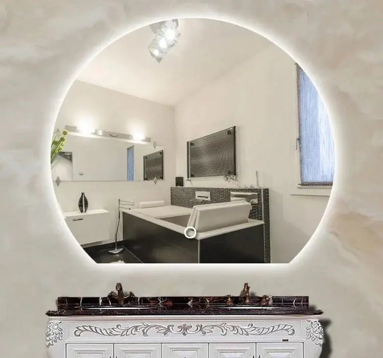 Half Moon Shape Round Wall Mirror With LED Luxury Casa