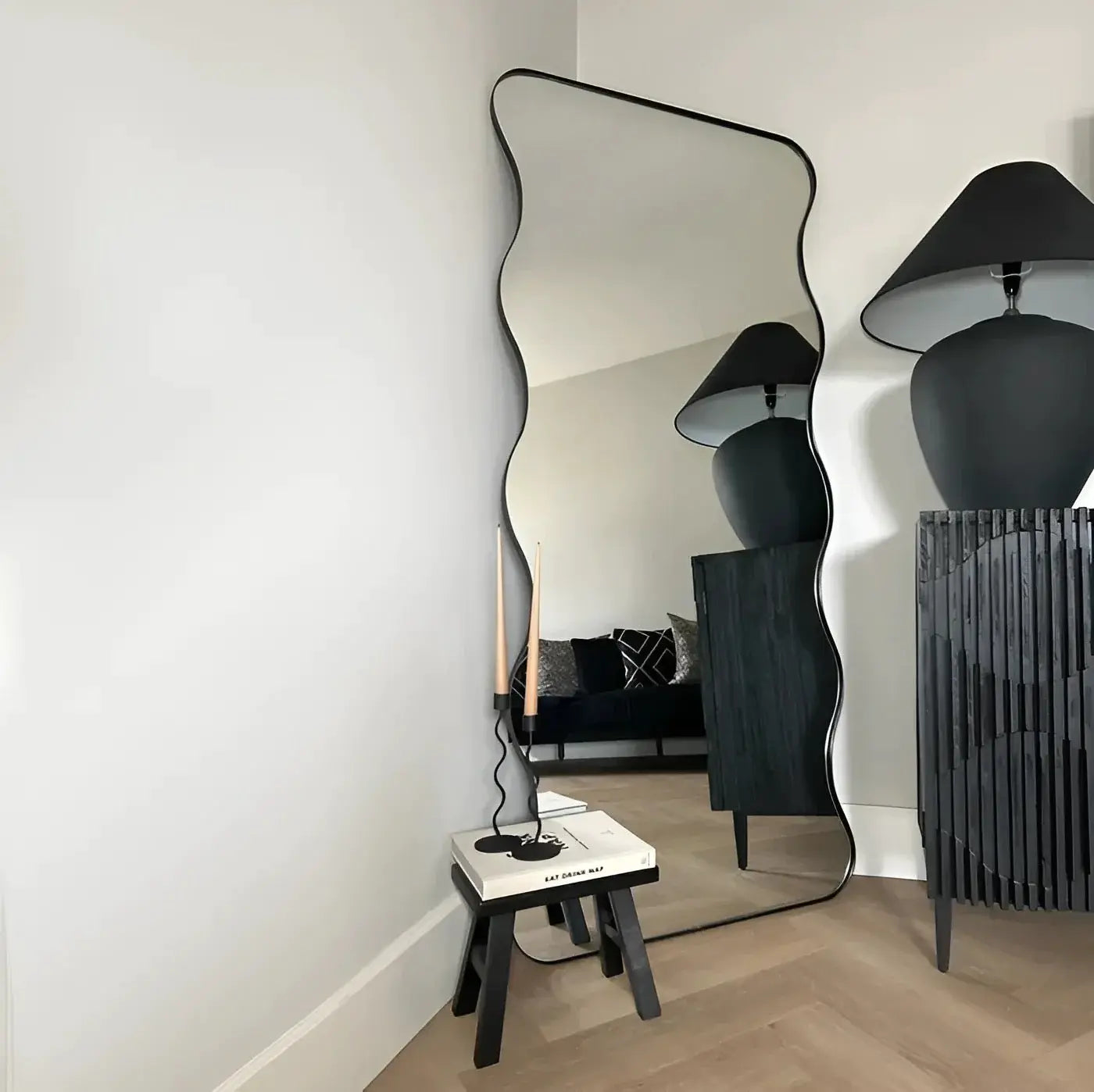 Irregular Shape Wiggly Black Frame Mirror Luxury Casa