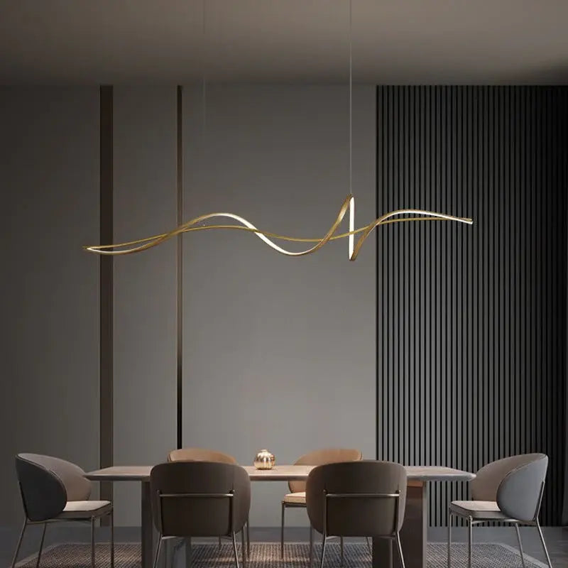 Line Art Wavy Pendant Gold Light Luxury Casa