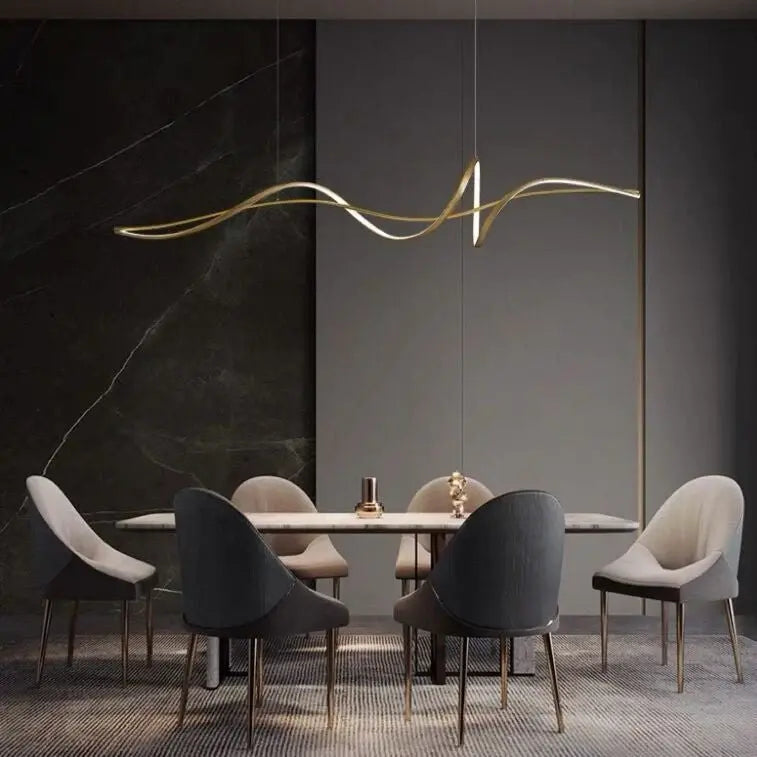 Line Art Wavy Pendant Gold Light Luxury Casa