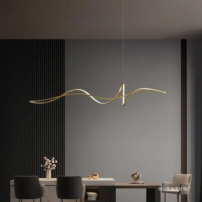 Line Art Wavy Pendant Gold Light Luxury Casa