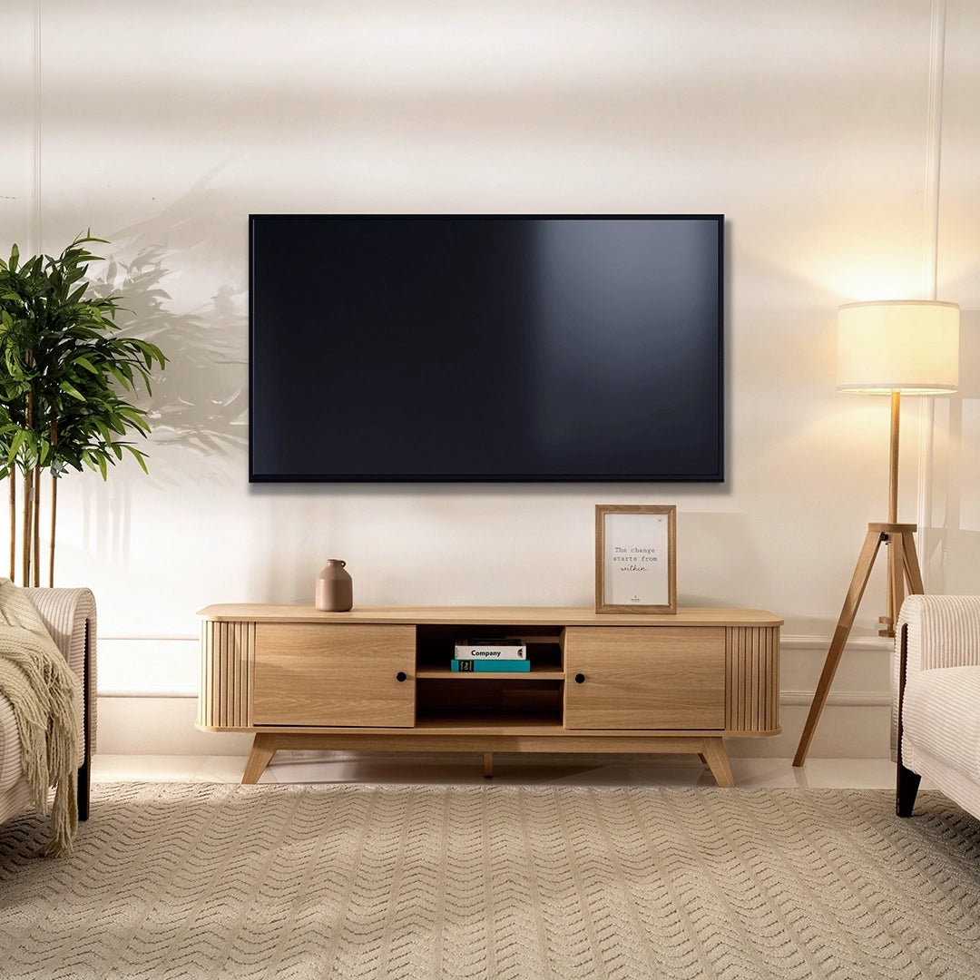 Natural Oak TV Unit with Sliding Doors Luxury Casa
