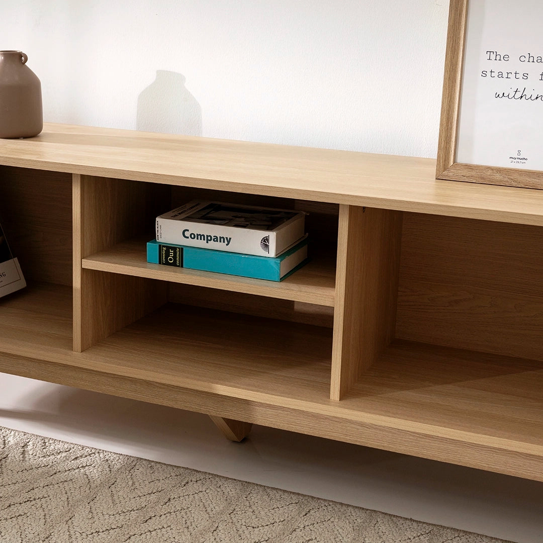 Natural Oak TV Unit with Sliding Doors Luxury Casa