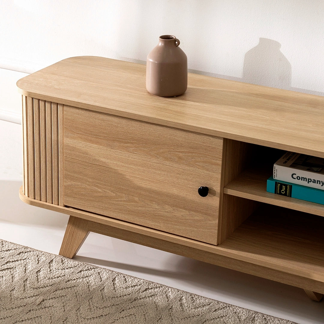 Natural Oak TV Unit with Sliding Doors Luxury Casa