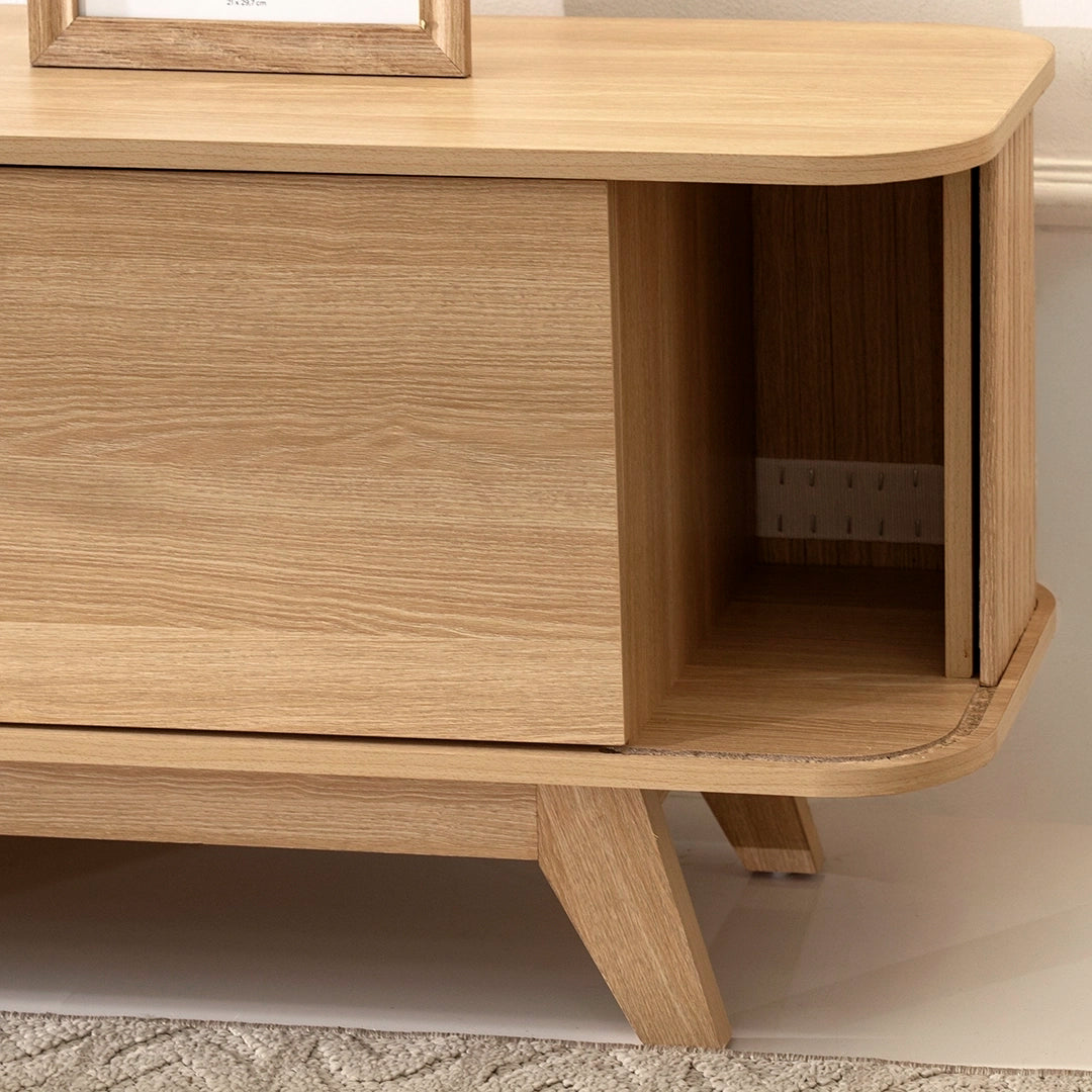 Natural Oak TV Unit with Sliding Doors Luxury Casa