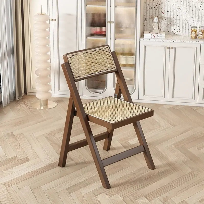 Mid- Century Modern Natural Wood & Rattan Folding Chair Luxury Casa