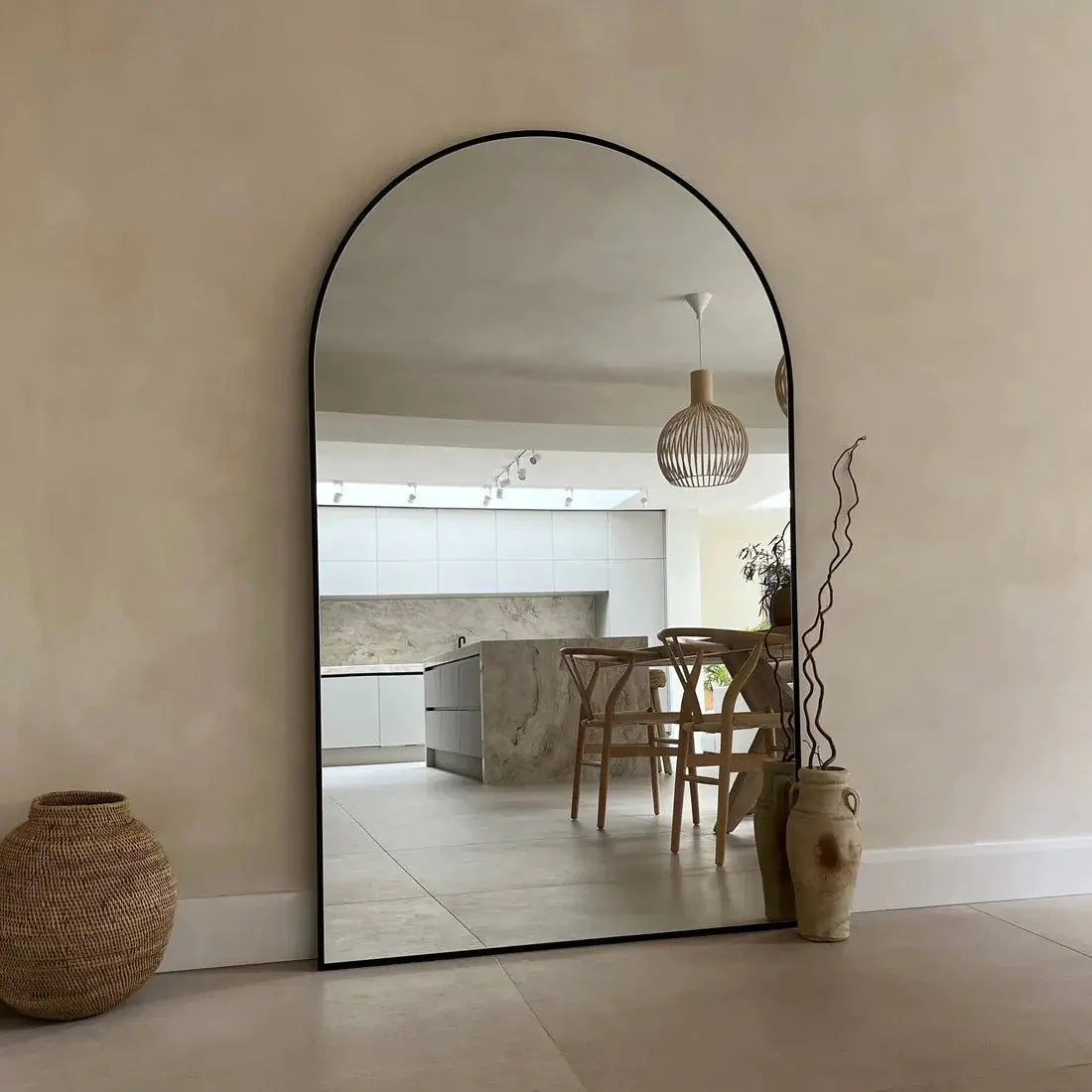 Oversize Black Frame Arch Shape Mirror Luxury Casa