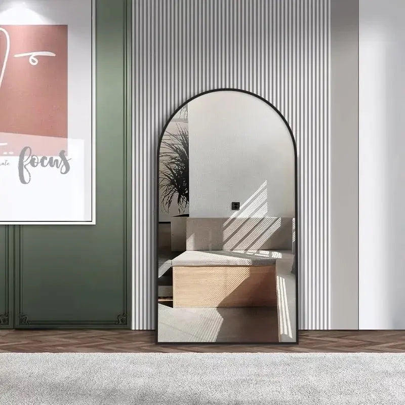 Oversize Black Frame Arch Shape Mirror Luxury Casa