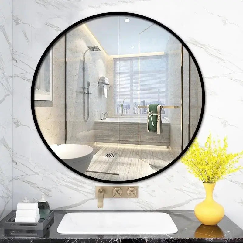 Round Shape Aluminium Black Frame Wall Mirror Luxury Casa