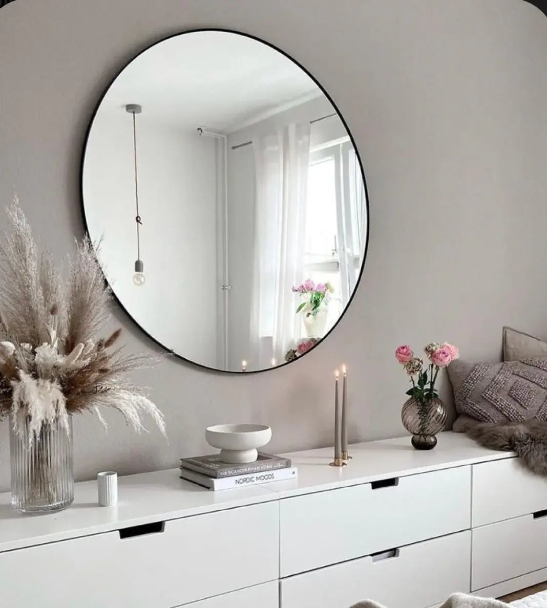 Round Shape Aluminium Black Frame Wall Mirror Luxury Casa