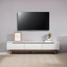 White & Oak TV Unit with Wooden Base Luxury Casa