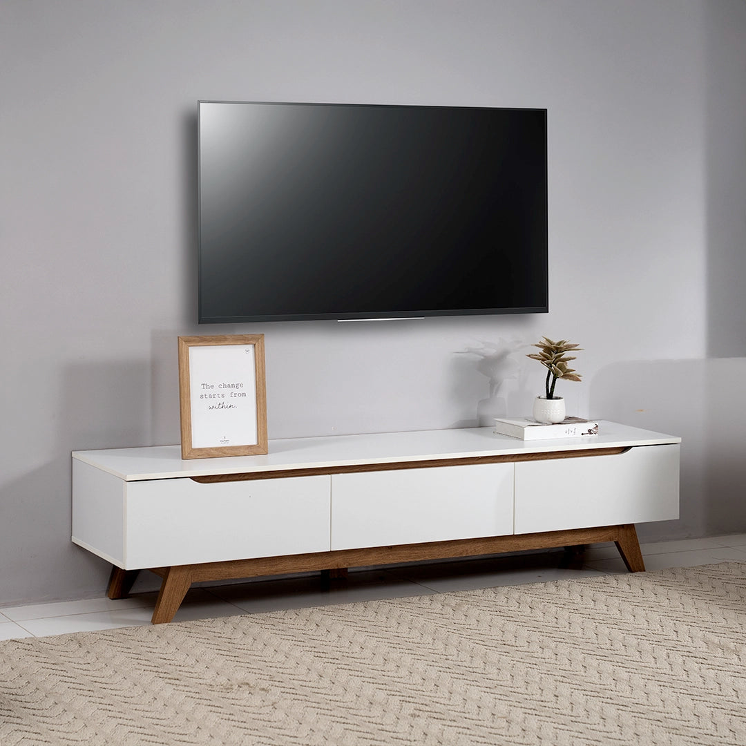 White & Oak TV Unit with Wooden Base Luxury Casa
