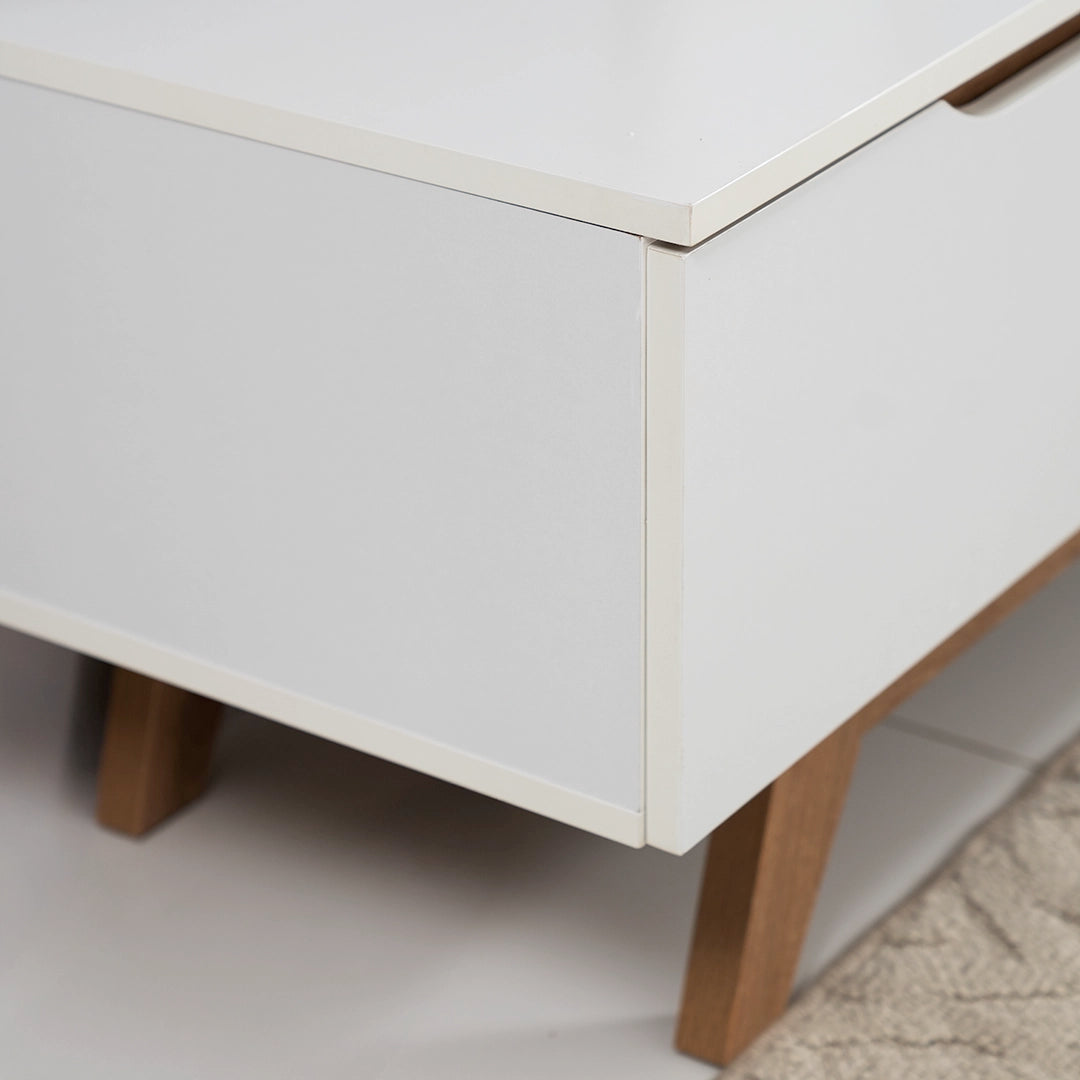 White & Oak TV Unit with Wooden Base Luxury Casa