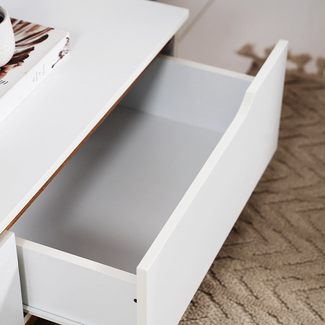 White & Oak TV Unit with Wooden Base Luxury Casa