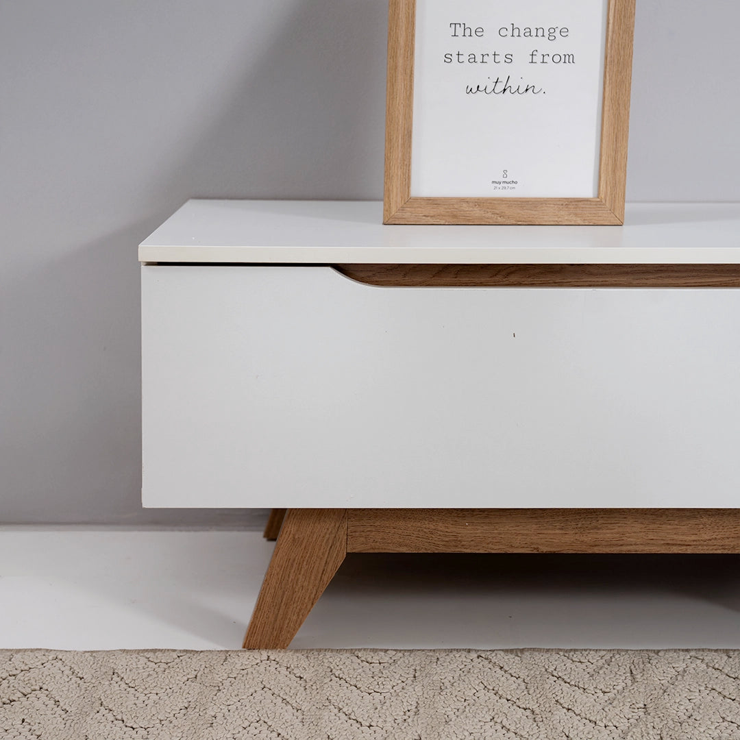White & Oak TV Unit with Wooden Base Luxury Casa