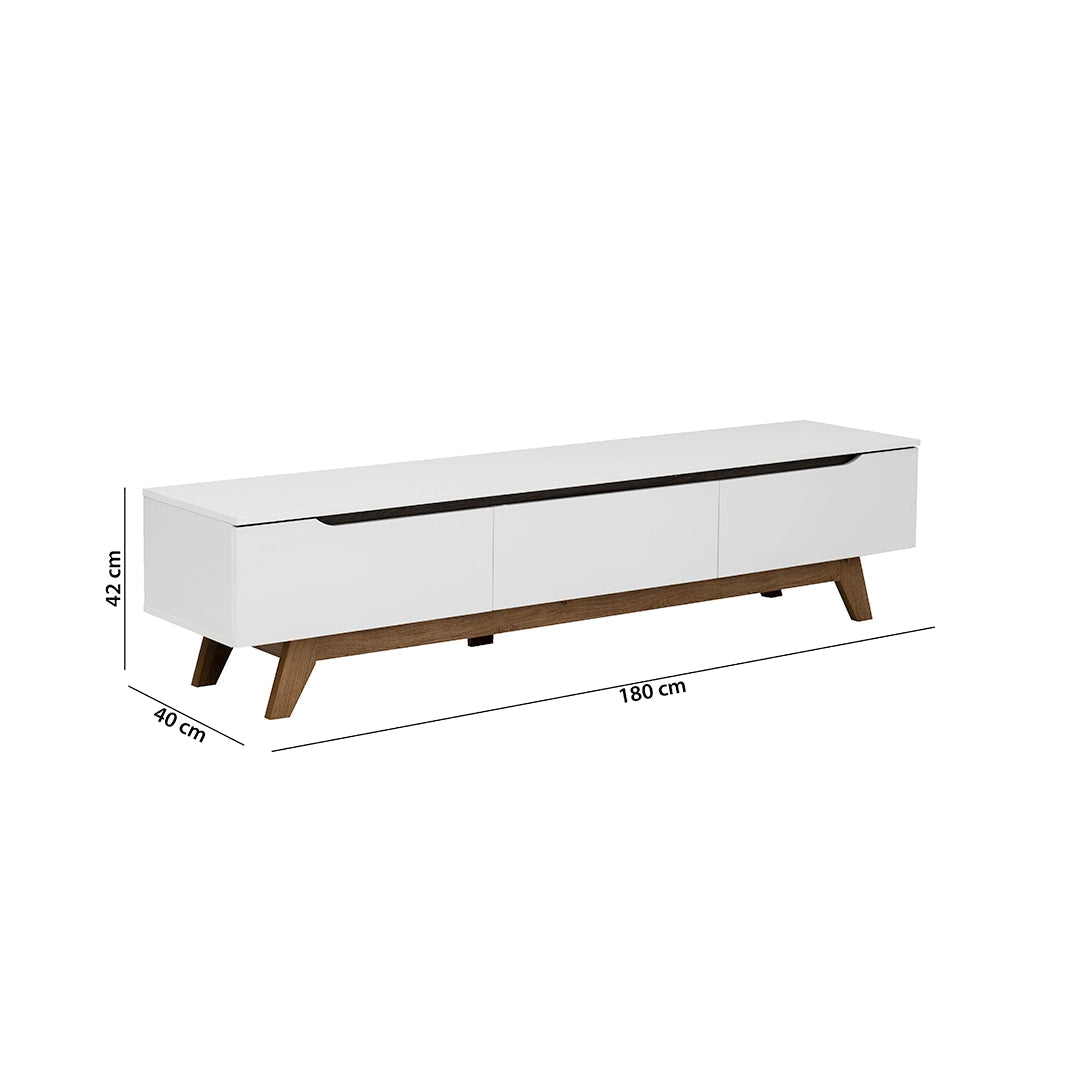 White & Oak TV Unit with Wooden Base Luxury Casa