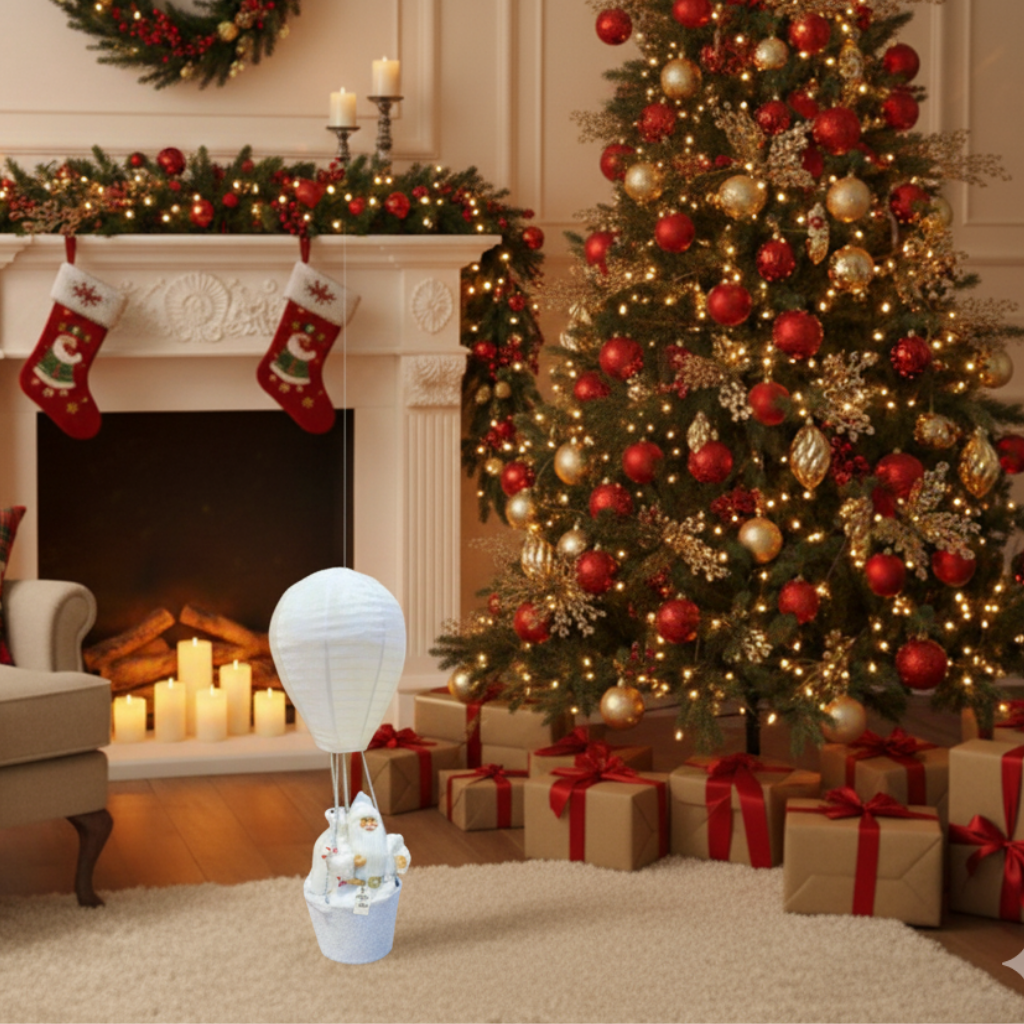 Santa Hot Air Balloon Christmas Decoration (White) Luxury Casa