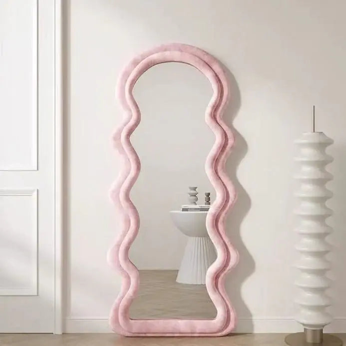 Wavy Shape Full Length Mirror Pink Frame Luxury Casa