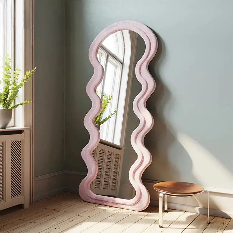 Wavy Shape Full Length Mirror Pink Frame Luxury Casa