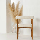 White Boucle Dining Wood Arm Chair Luxury Casa