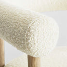 White Boucle Dining Wood Arm Chair Luxury Casa